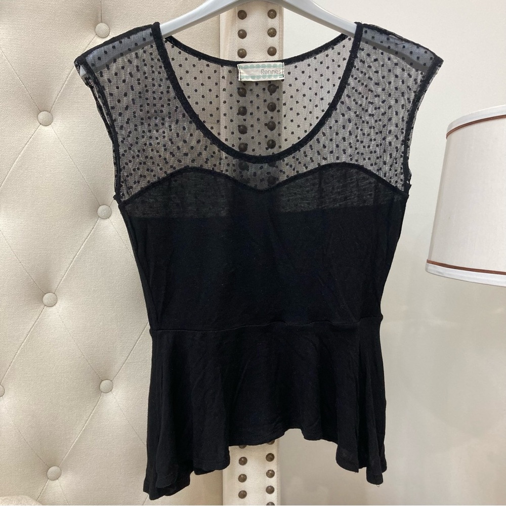 Black Sheer Polka Dot Women's Top